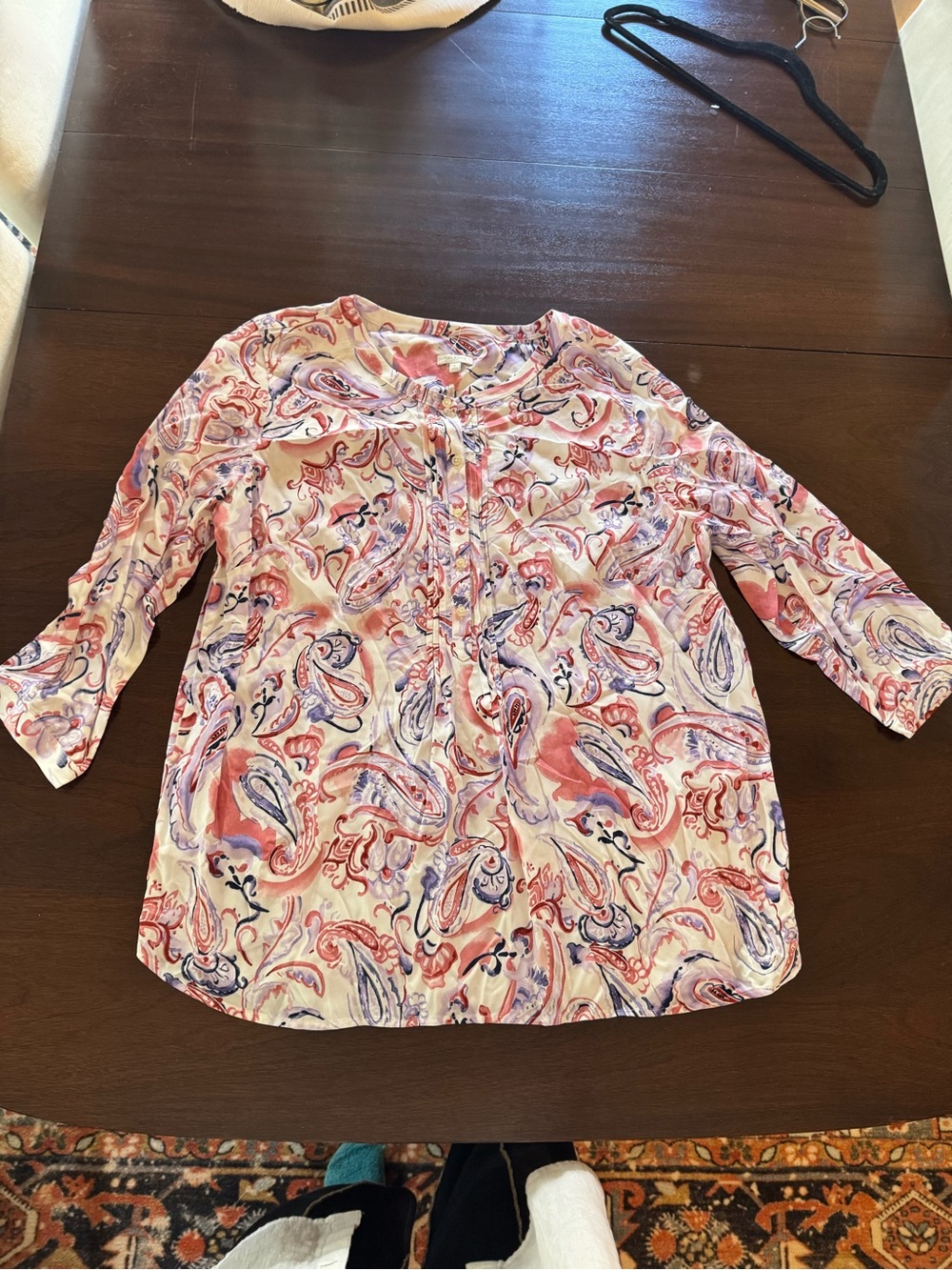 Talbots Pink Paisley Ruffle-Trim Button Blouse - Picture 2 of 7